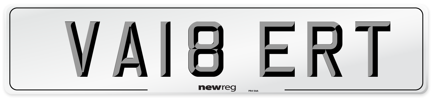 VA18 ERT Number Plate from New Reg